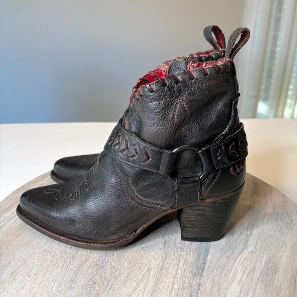 NEW Bed Stu Tania Black Rustic Crimson Ankle Boots 8.5 Women’s Handmade Mexico - Picture 2 of 14
